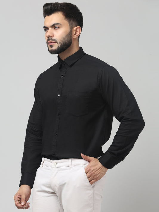 Men's Casual Black Solid Print Full Sleeve Shirt