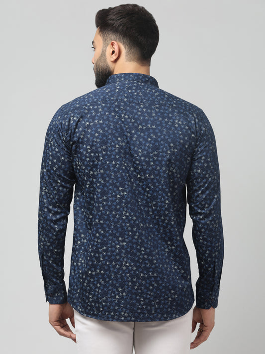 Men's Casual Navy Floral Print Full Sleeve Shirt