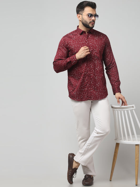 Men's Casual Maroon Floral Print Full Sleeve Shirt