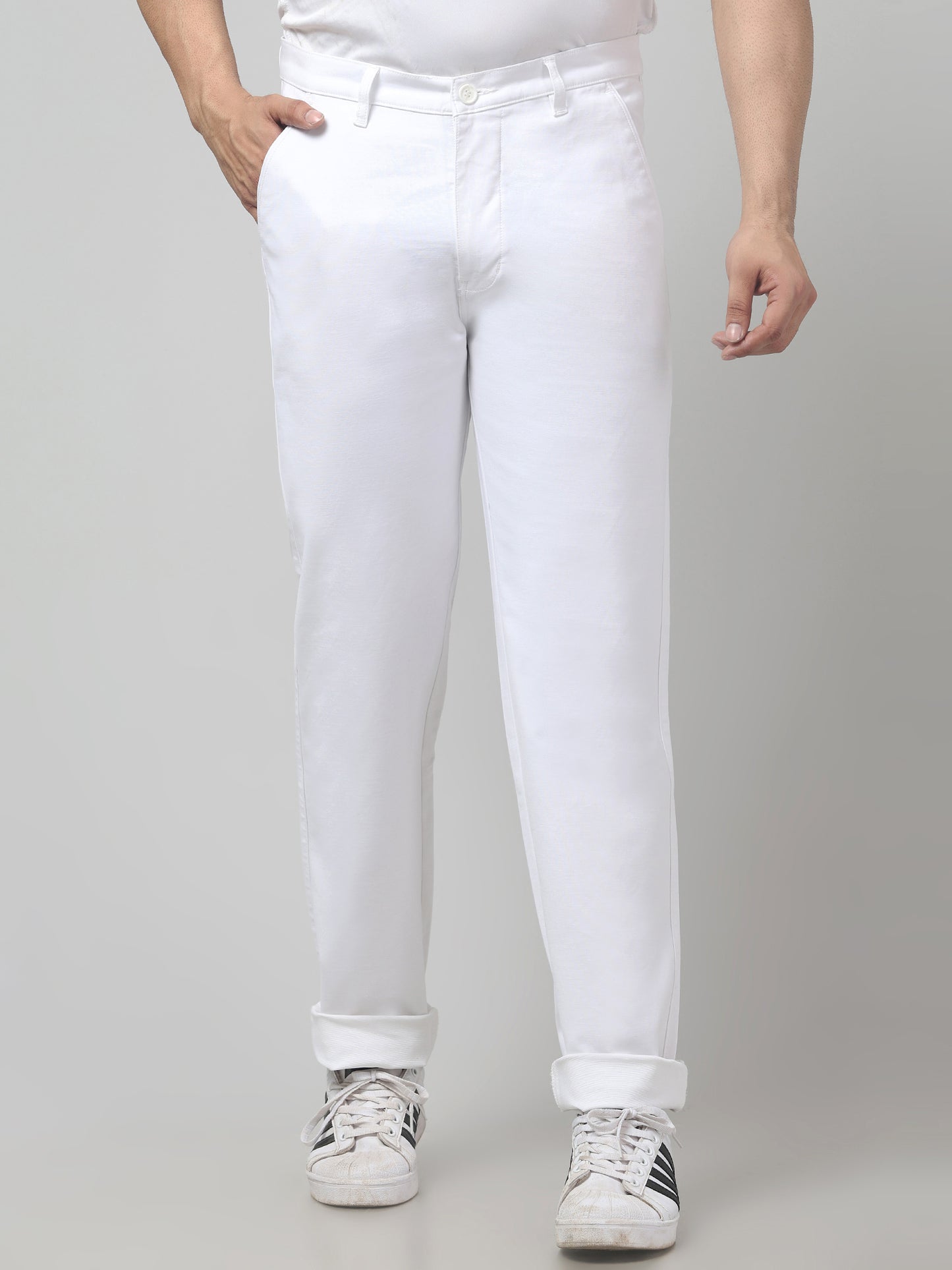 Men's White Regular Fit Casual Trouser