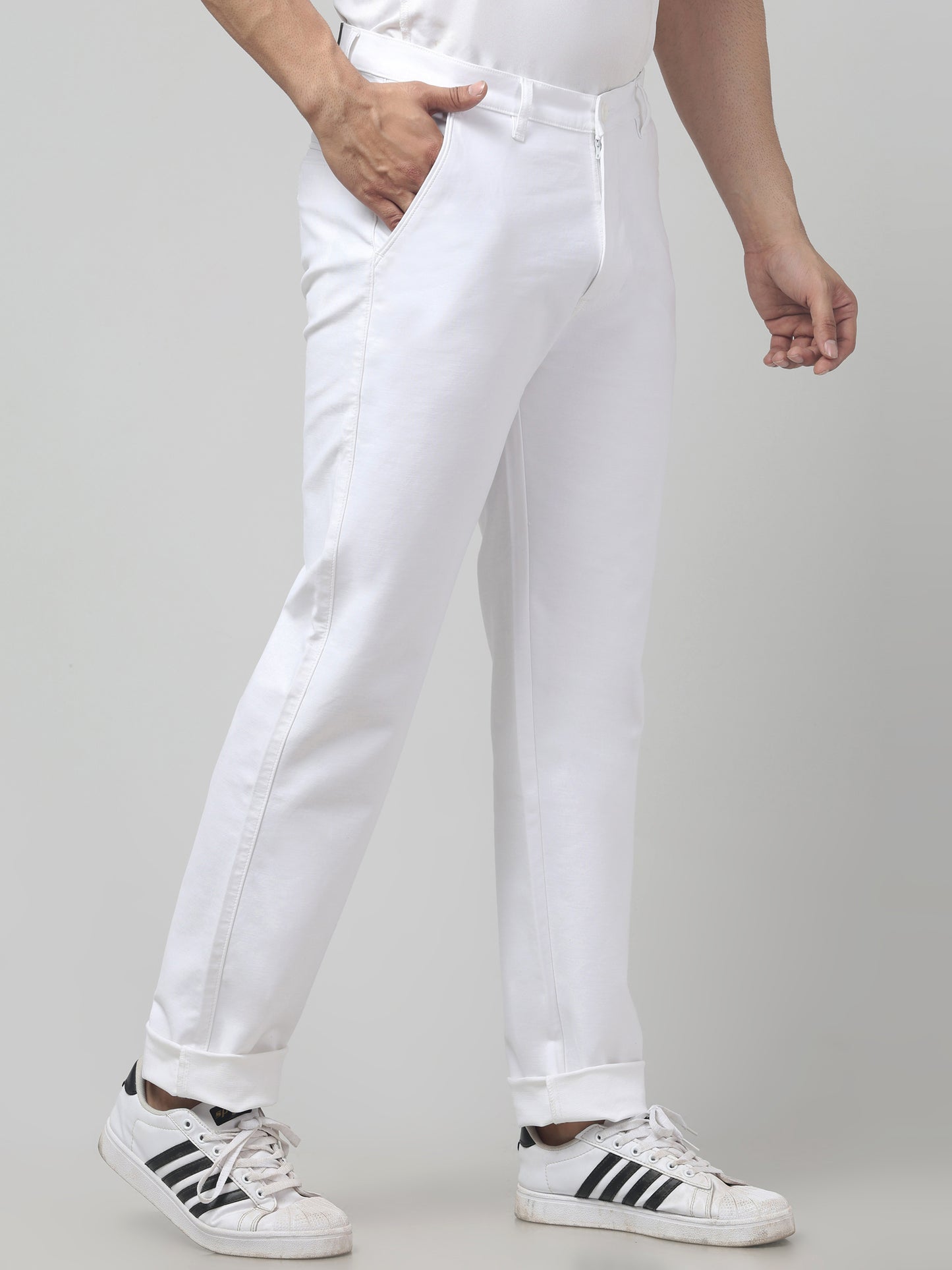 Men's White Regular Fit Casual Trouser