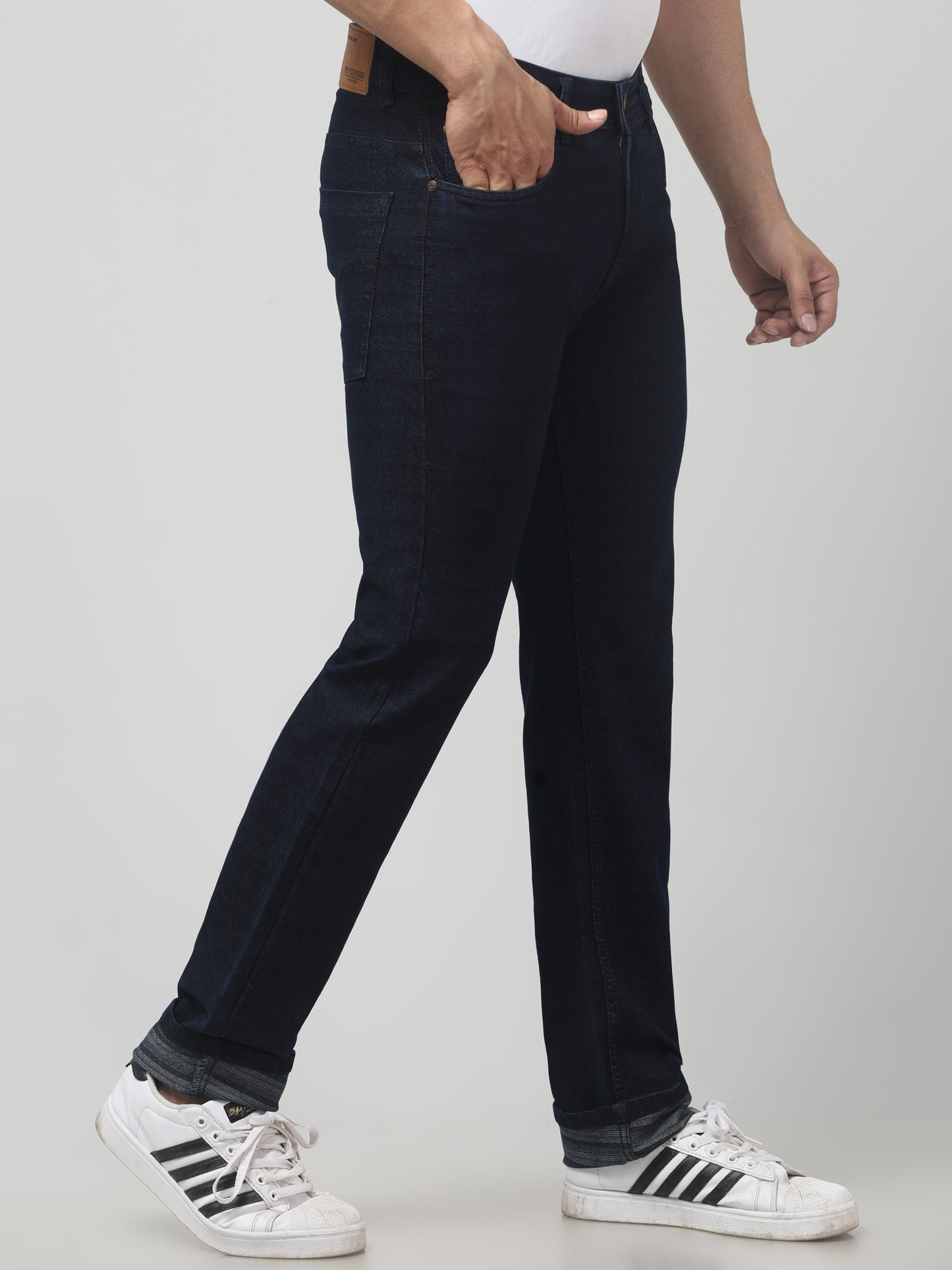Navy Blue Regular Fit Cotton Jeans