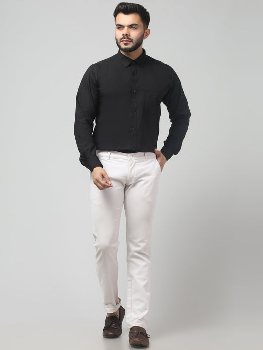 Men's Formal Black Solid Print Full Sleeve Shirt
