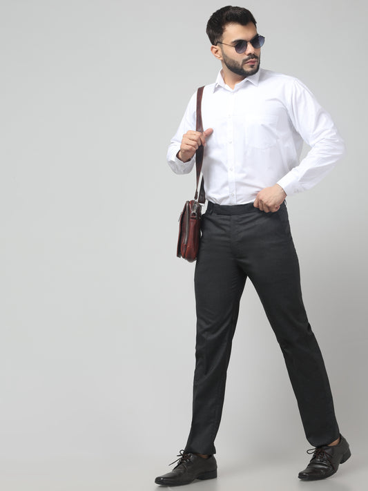 Men's Grey Solid Regular Fit Formal Trouser