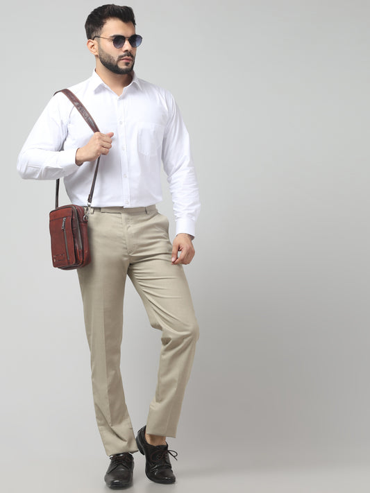 Men's Light Gray Self Design Regular Fit Formal Trouser