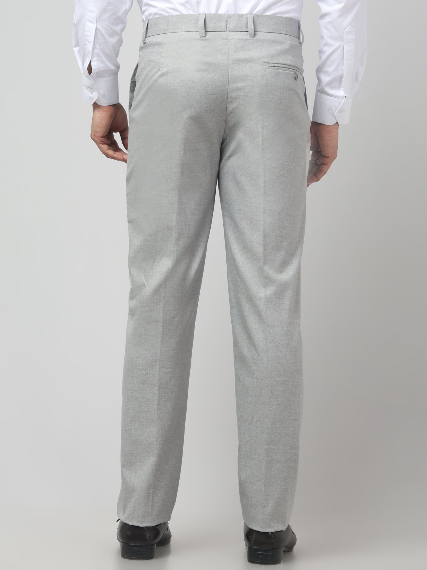 Men's Gray Self Design Regular Fit Formal Trouser