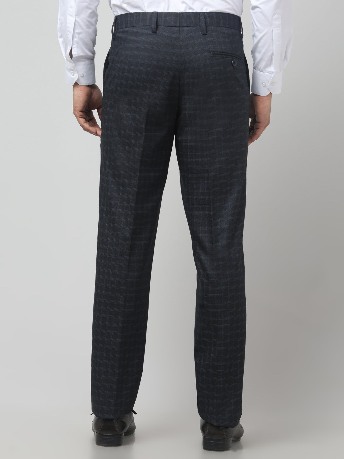 Men's Navy Blue Checked Regular Fit Formal Trouser