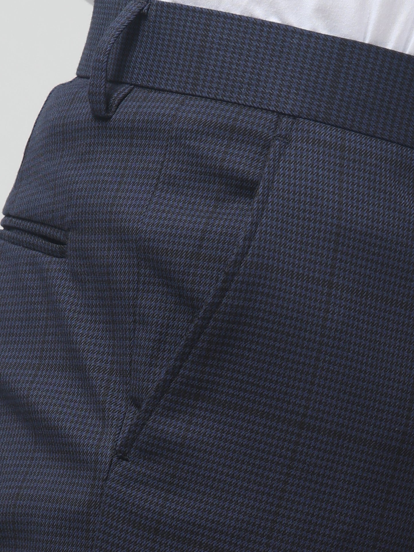 Men's Dark Blue Checked Regular Fit Formal Trouser