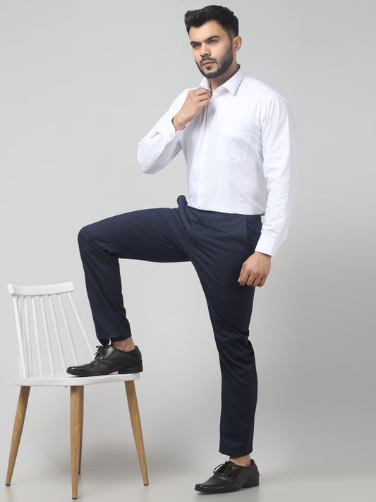 Men's Dark Blue Checked Regular Fit Formal Trouser