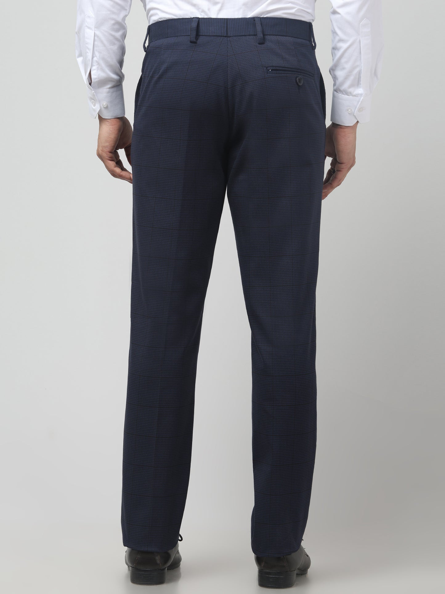 Men's Dark Blue Checked Regular Fit Formal Trouser