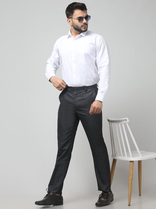 Men's Grey Checked Regular Fit Formal Trouser