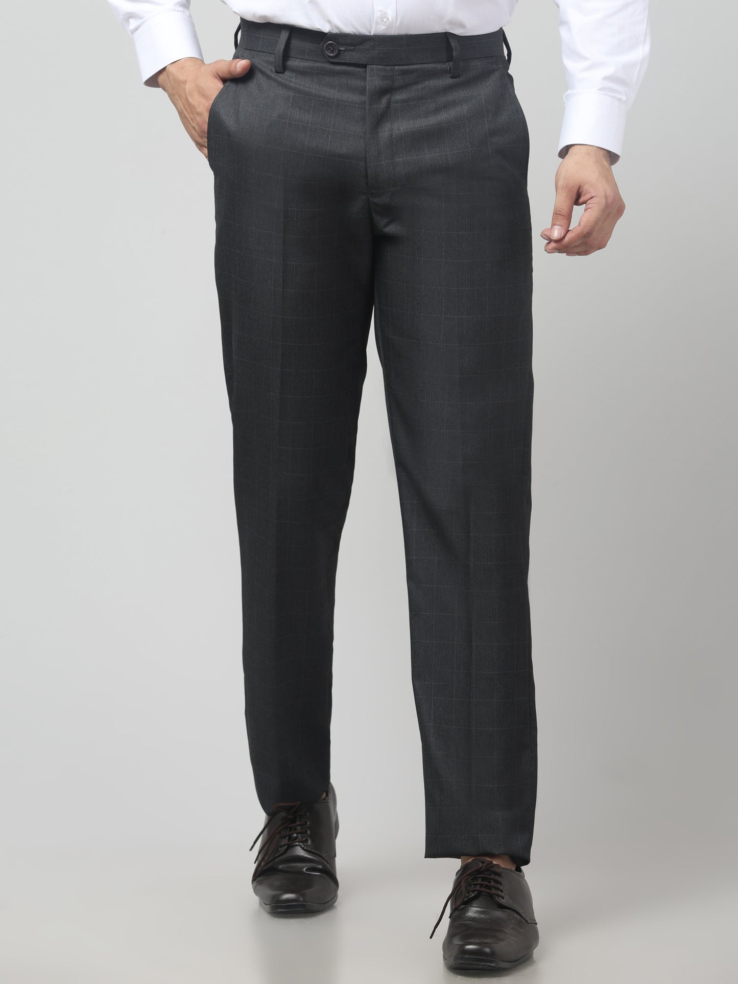 Men's Grey Checked Regular Fit Formal Trouser