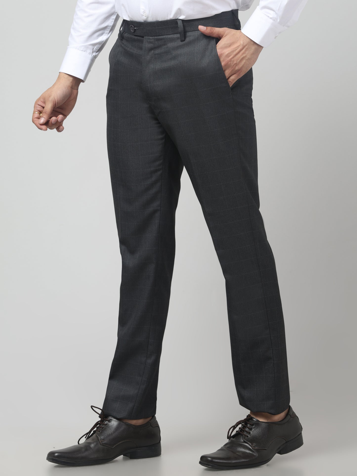 Men's Grey Checked Regular Fit Formal Trouser