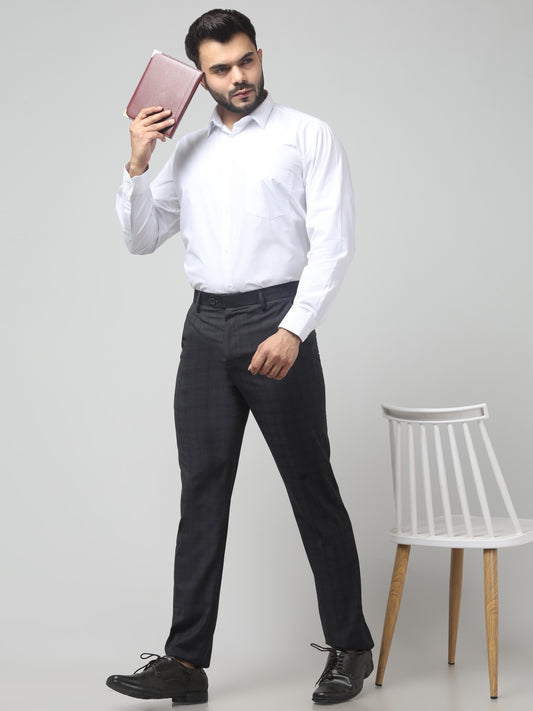 Men's Grey Checked Regular Fit Formal Trouser