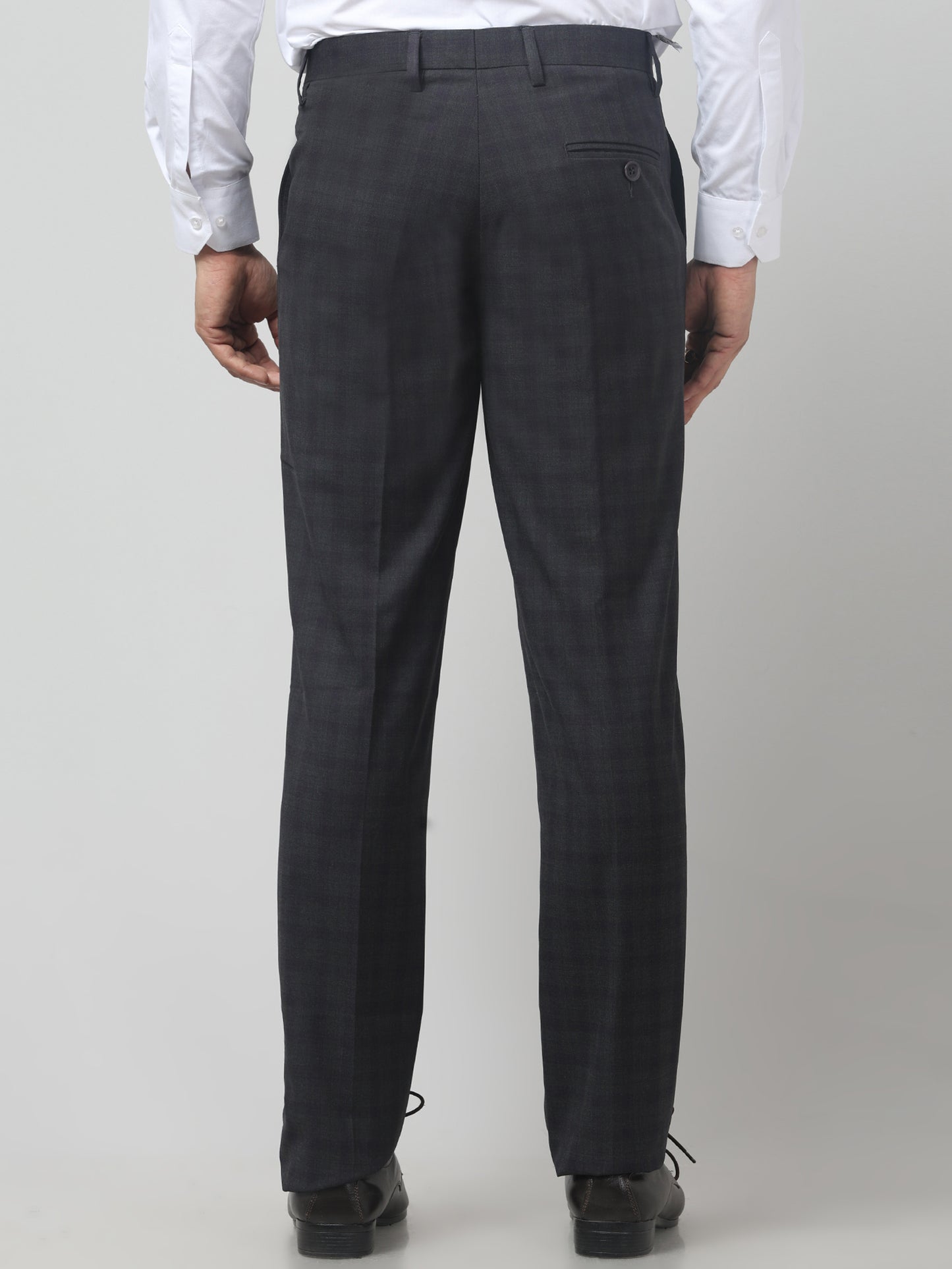 Men's Grey Checked Regular Fit Formal Trouser
