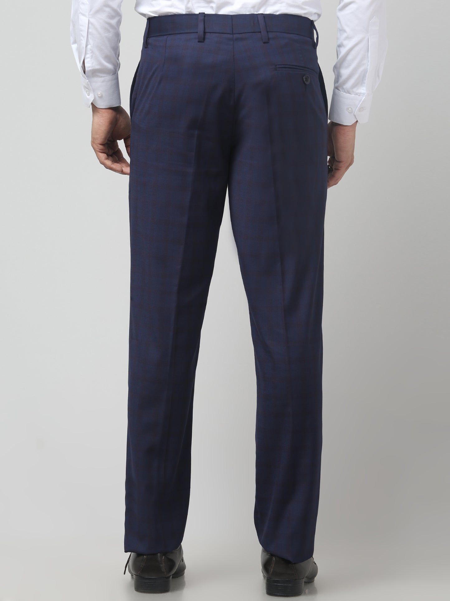 Men Blue Checked Regular Fit Formal Trouser