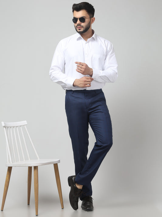 Men's Blue Checked Regular Fit Formal Trouser