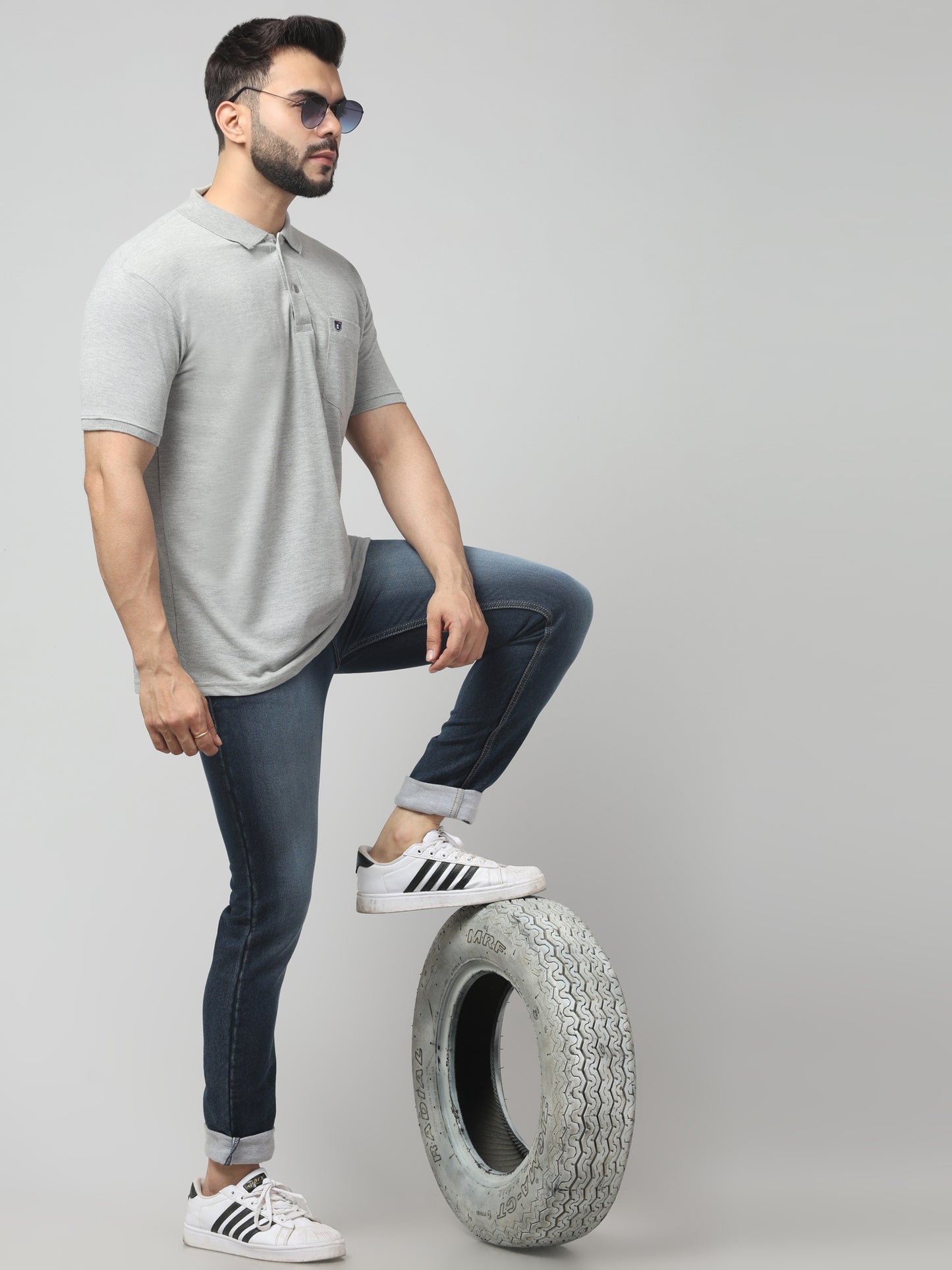 Men's Light Gray Polo Neck Half Sleeve T-Shirt