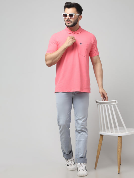 Men's Pink Polo Neck Half Sleeve T-Shirt