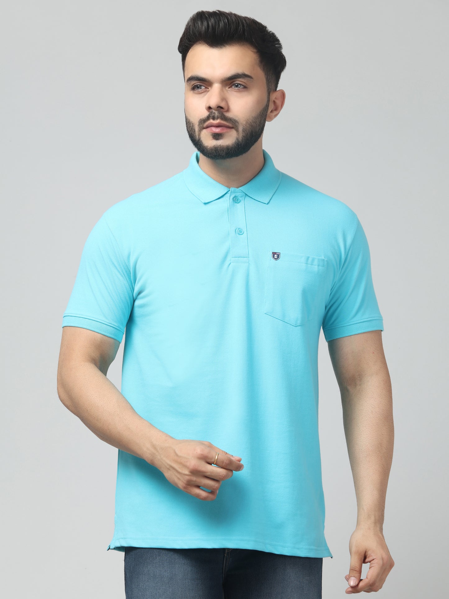 Men's Firozi Polo Neck Half Sleeve T-Shirt