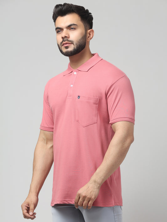 Men's Pink Polo Neck Half Sleeve T-Shirt