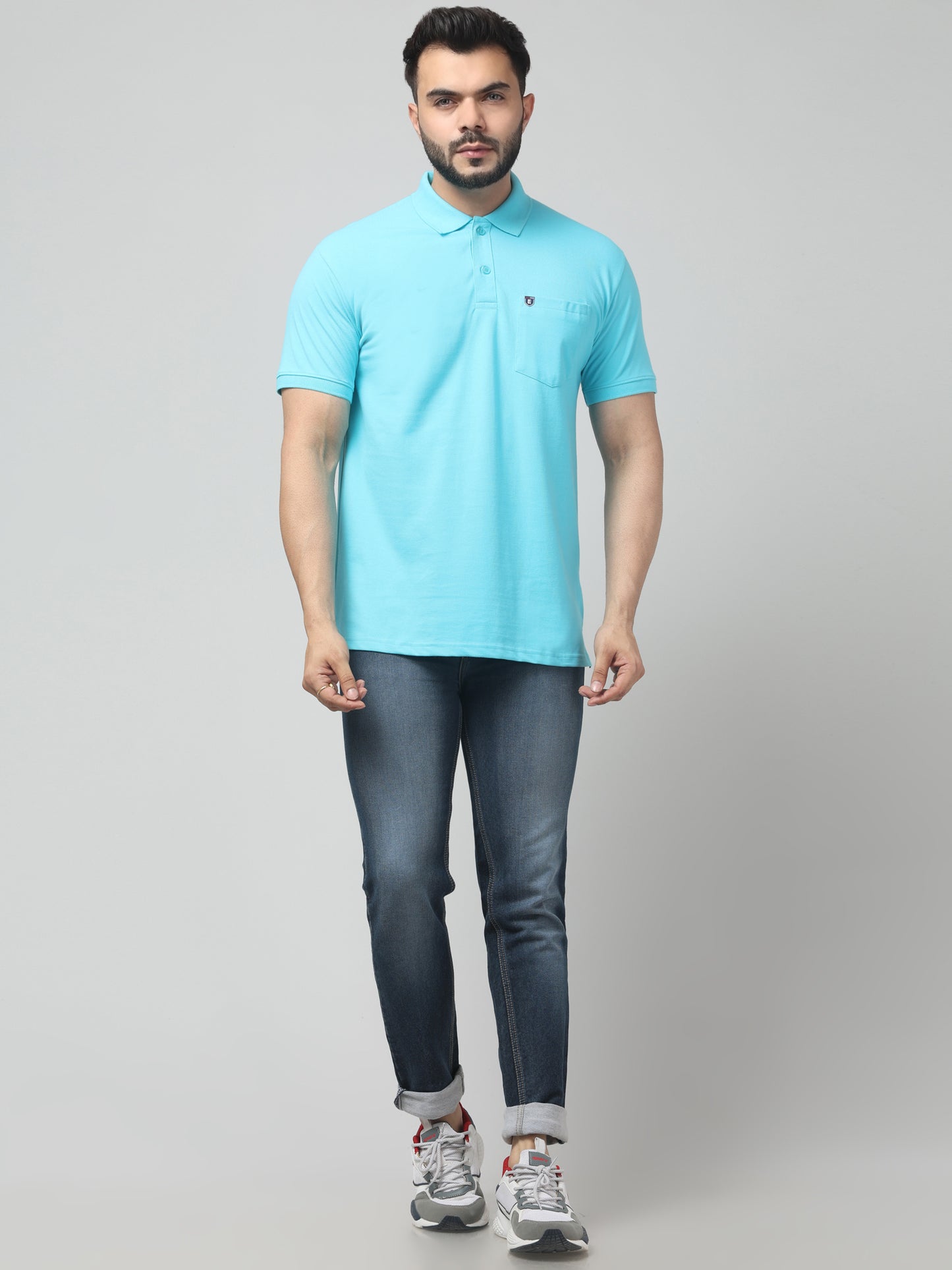Men's Firozi Polo Neck Half Sleeve T-Shirt