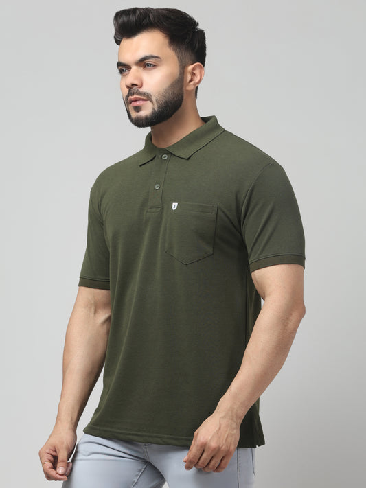 Men's Green Polo Neck Half Sleeve T-Shirt