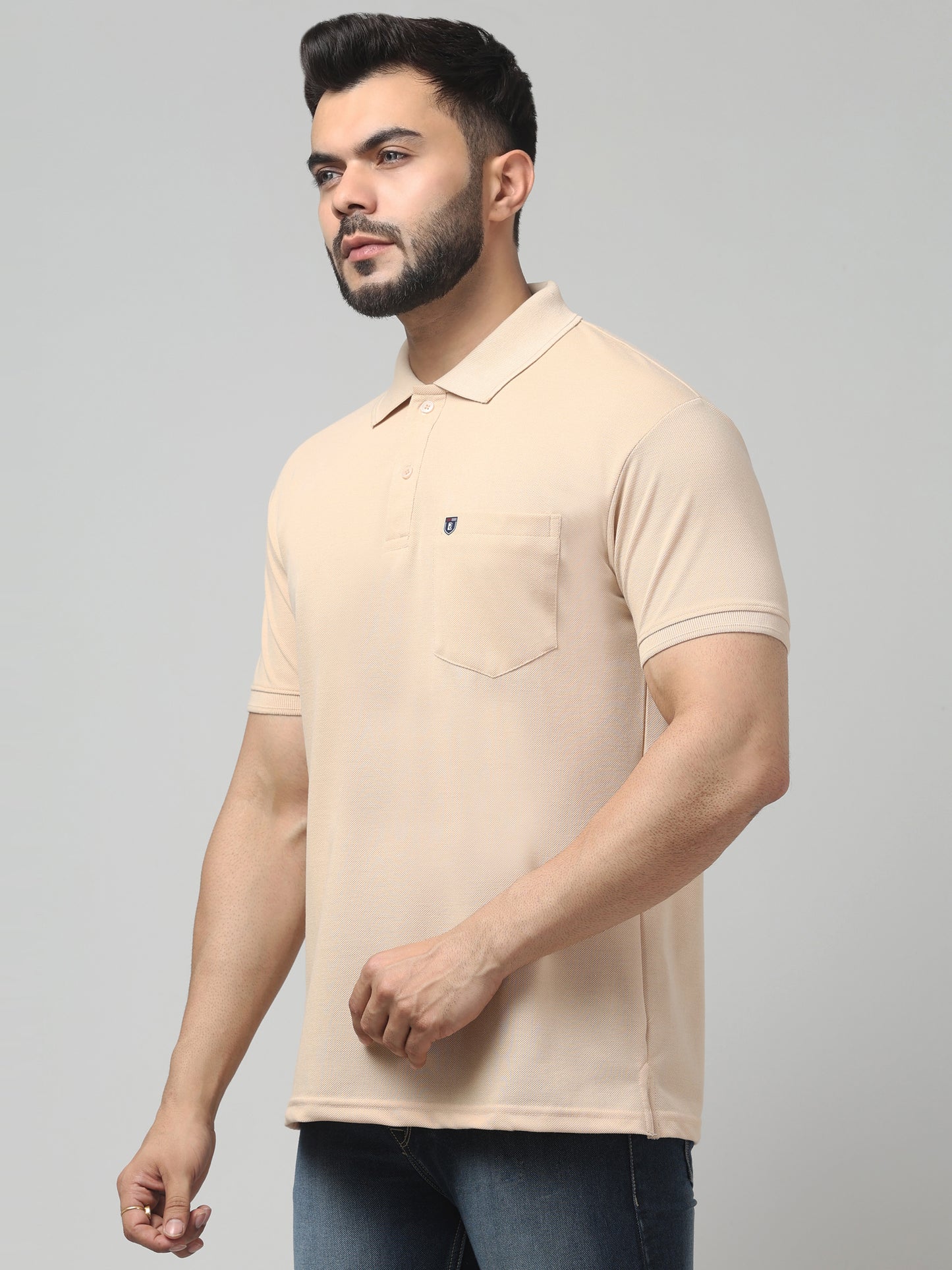 Men's Light Pink Polo Neck Half Sleeve T-Shirt