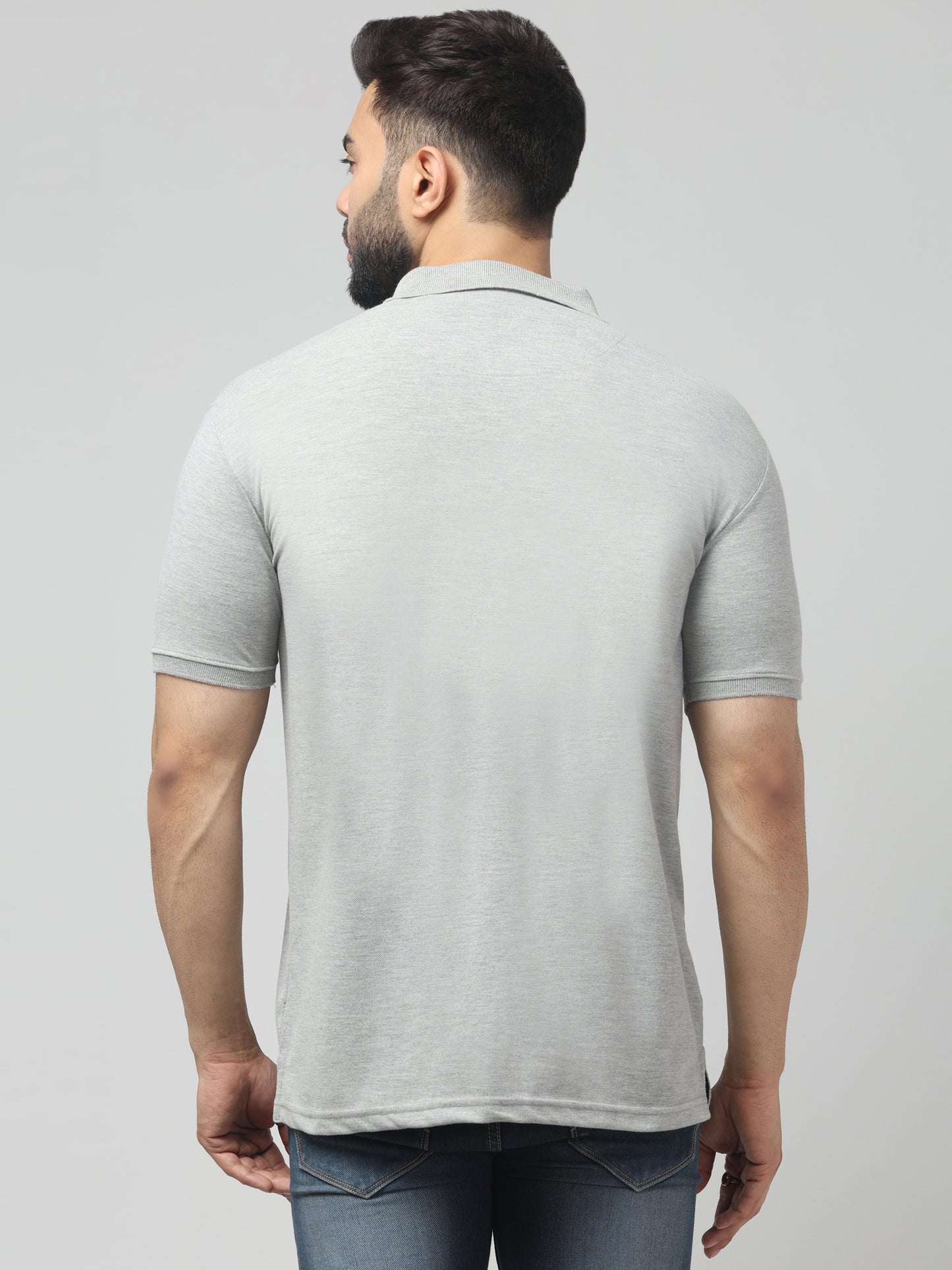 Men's Light Gray Polo Neck Half Sleeve T-Shirt