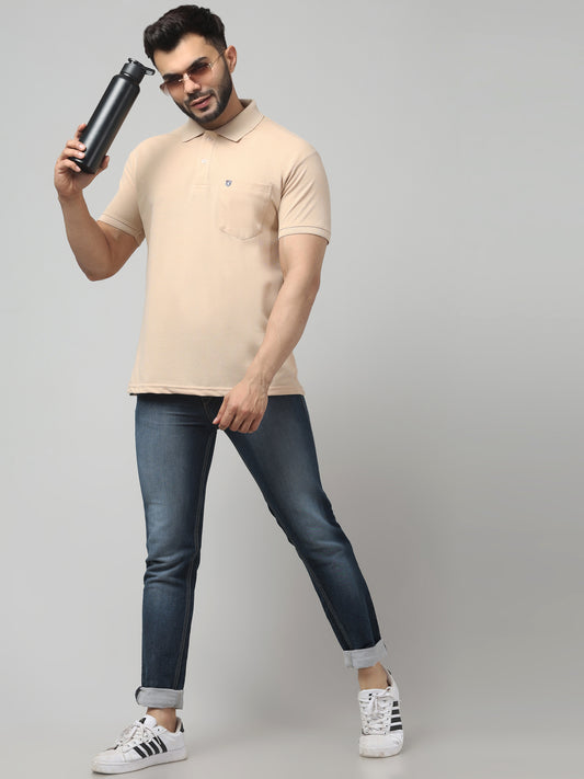 Men's Light Pink Polo Neck Half Sleeve T-Shirt