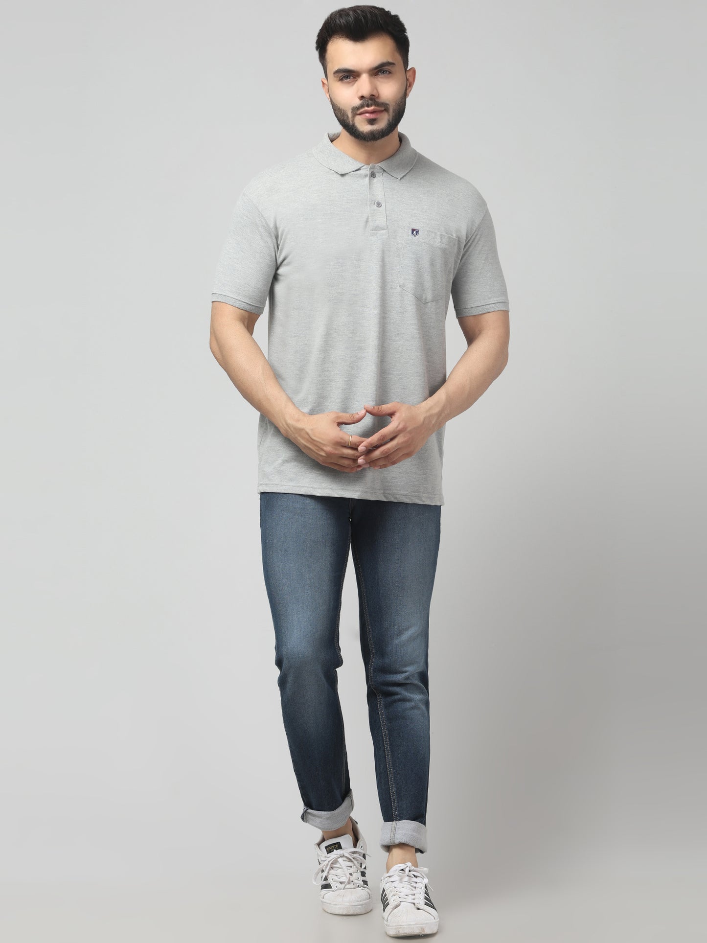 Men's Light Gray Polo Neck Half Sleeve T-Shirt