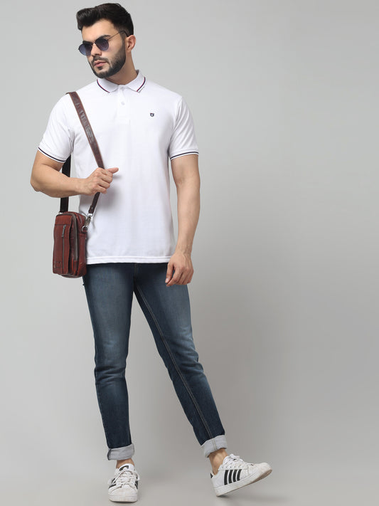 Men's White Polo Neck Half Sleeve T-Shirt