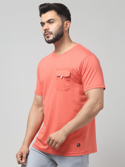 Men's Orange Round Neck Half Sleeve T-Shirt