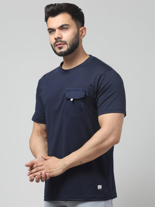 Men's Navy Blue Round Neck Half Sleeve T-Shirt