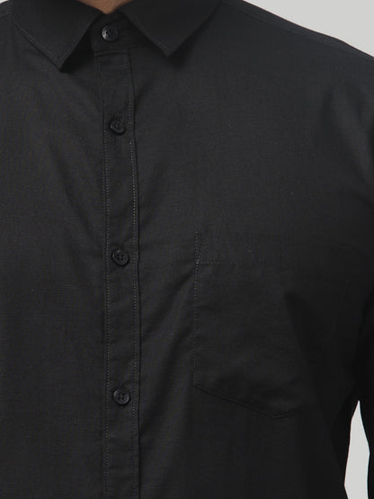 Men's Casual Black Solid Print Full Sleeve Shirt