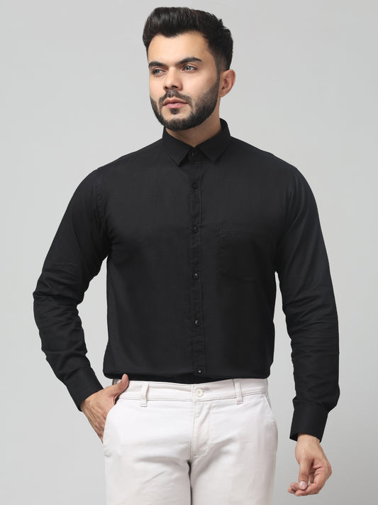 Men's Casual Black Solid Print Full Sleeve Shirt