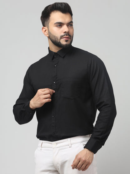 Men's Casual Black Solid Print Full Sleeve Shirt
