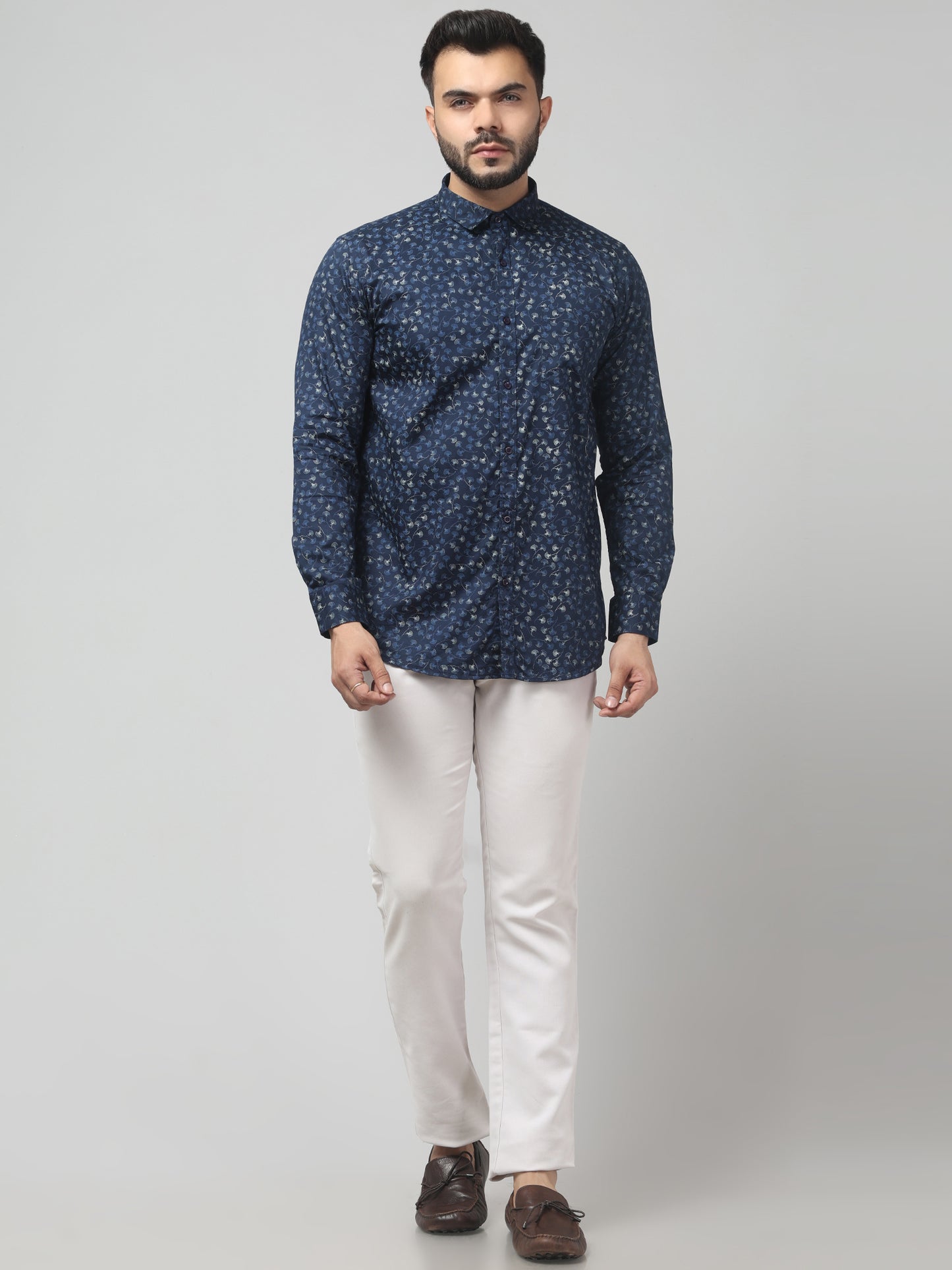 Men's Casual Navy Floral Print Full Sleeve Shirt