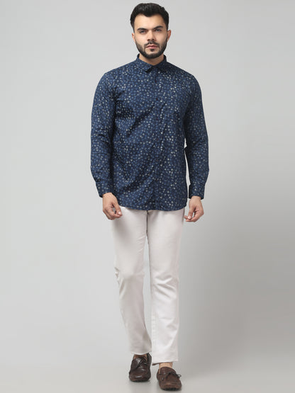 Men's Casual Navy Floral Print Full Sleeve Shirt