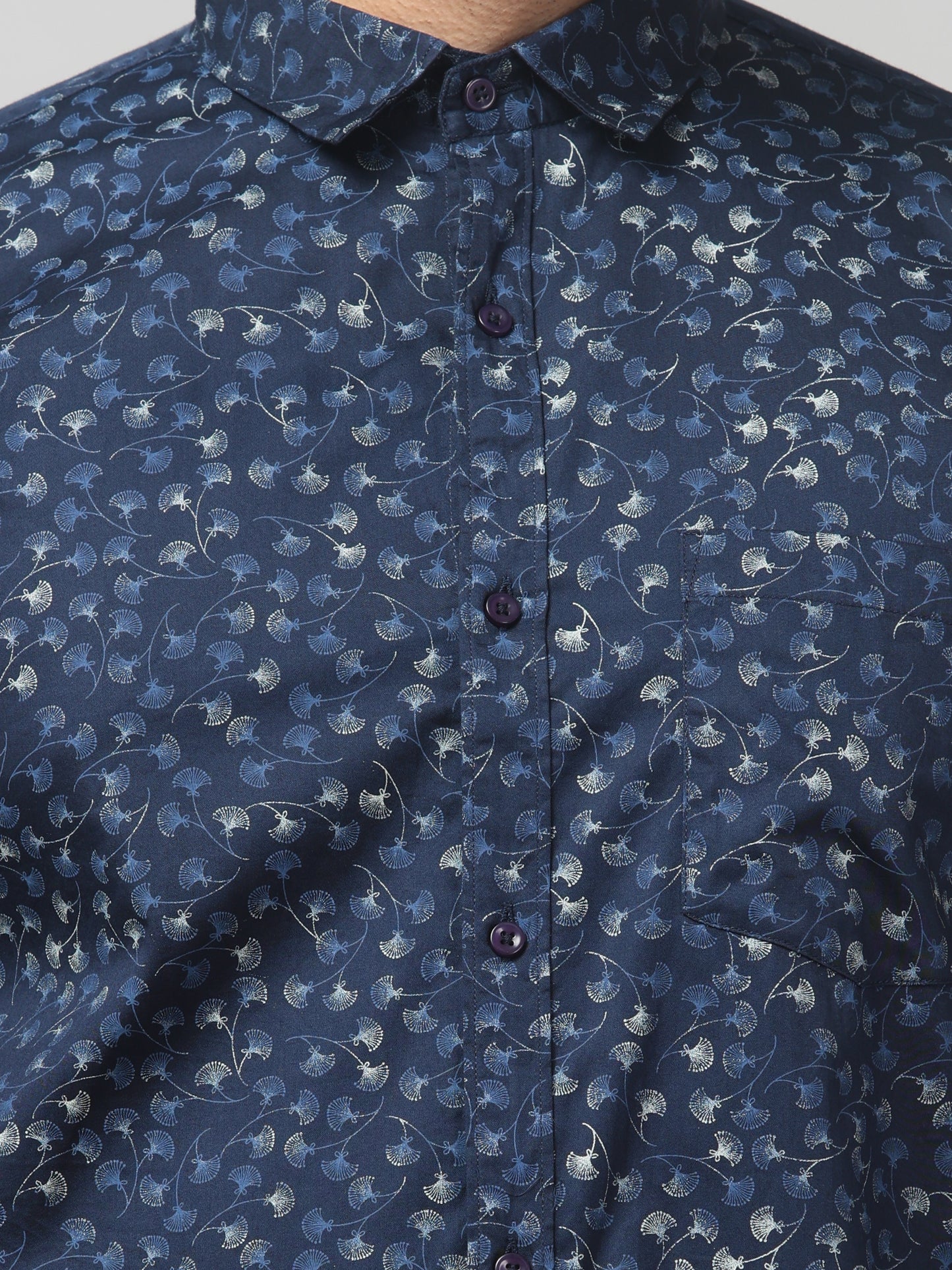 Men's Casual Navy Floral Print Full Sleeve Shirt