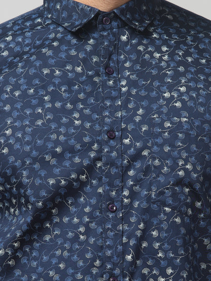 Men's Casual Navy Floral Print Full Sleeve Shirt
