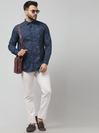 Men's Casual Navy Floral Print Full Sleeve Shirt