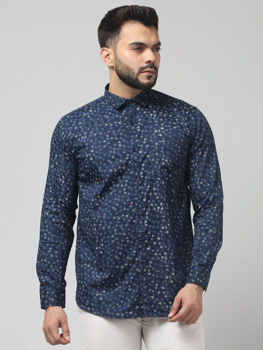 Men's Casual Navy Floral Print Full Sleeve Shirt