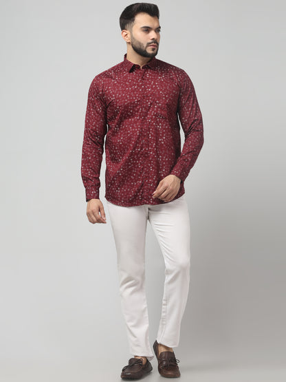 Men's Casual Maroon Floral Print Full Sleeve Shirt