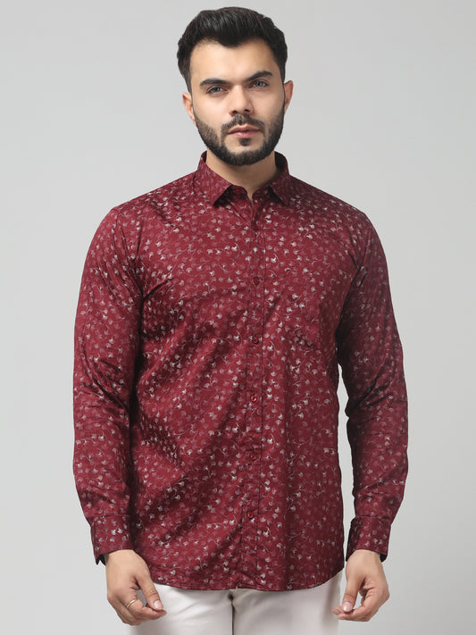 Men's Casual Maroon Floral Print Full Sleeve Shirt