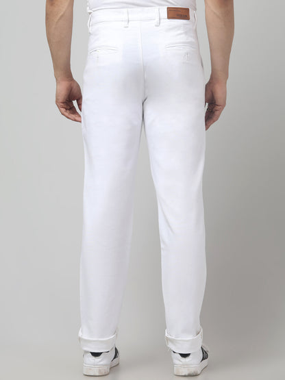 Men's White Regular Fit Casual Trouser