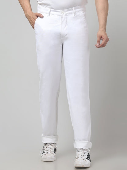 Men's White Regular Fit Casual Trouser