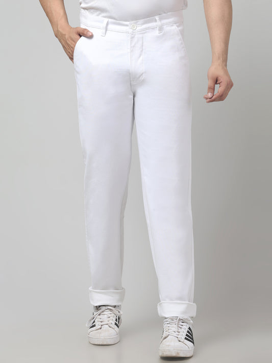 Men's White Regular Fit Casual Trouser
