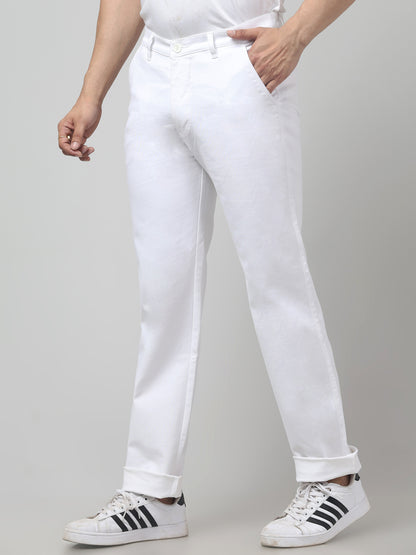 Men's White Regular Fit Casual Trouser