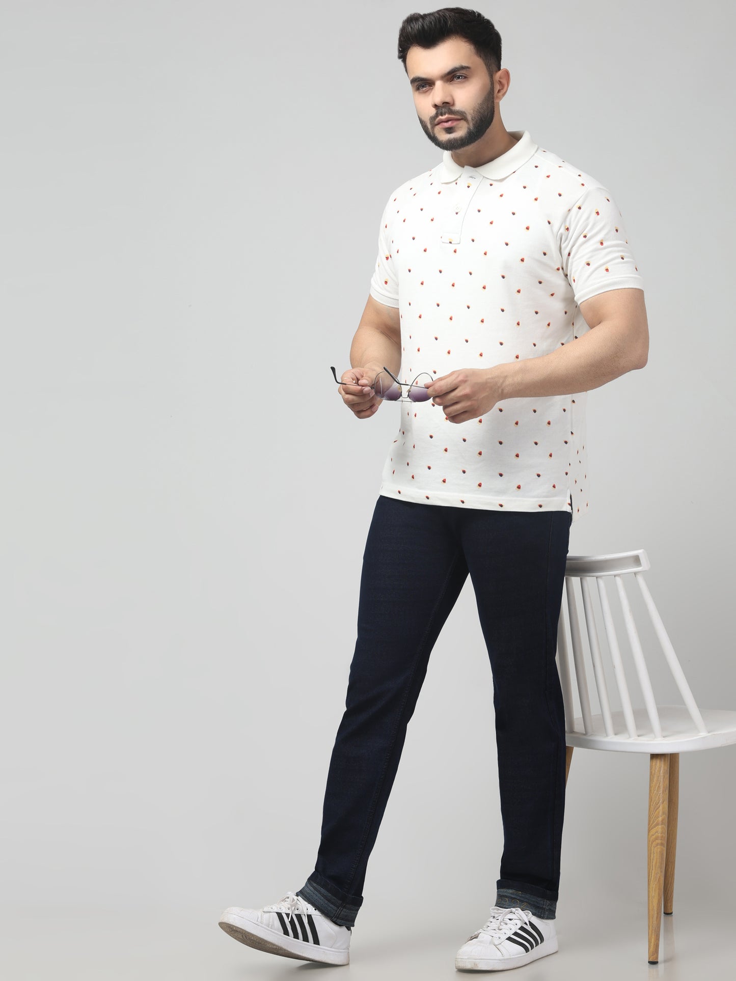 Navy Blue Regular Fit Cotton Jeans